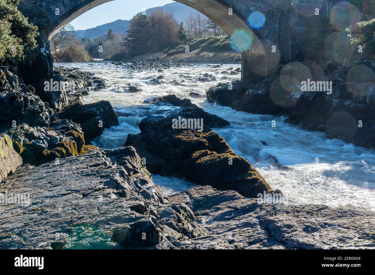 Poolewe bridge & river Ewe [Scotland] Stock Photo