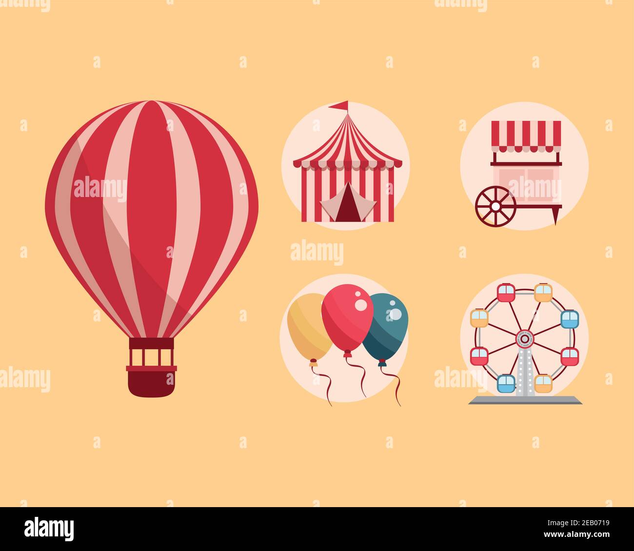 amusement park carnival tent booth air balloon ferris wheel vector ...