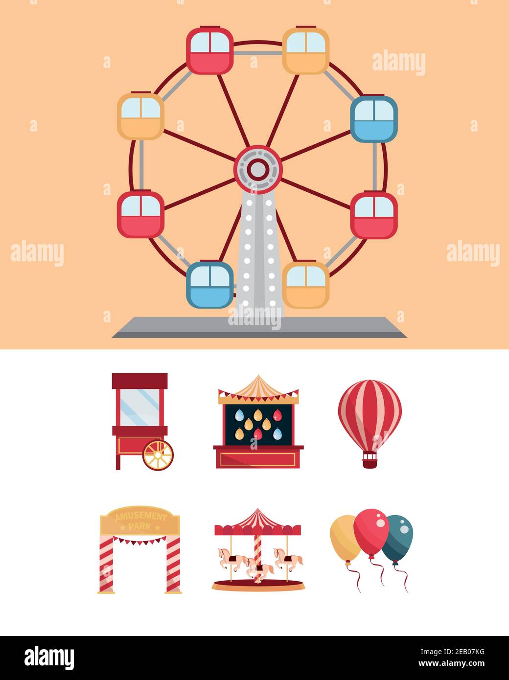 amusement park carnival ferris wheel air balloon booth balloons vector ...