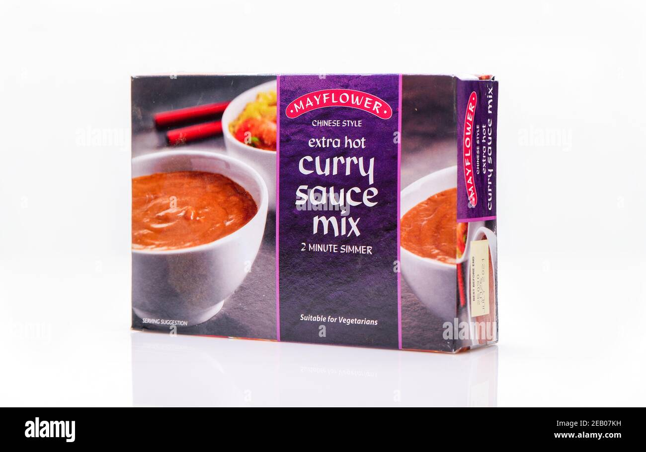 Mayflower Chinese style extra hot curry sauce mix for home cooking. Stock Photo