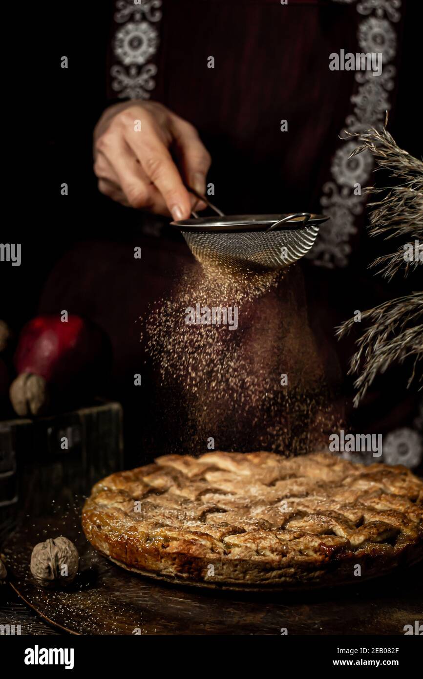 Traditional American apple pie with cinnamon. Stock Photo