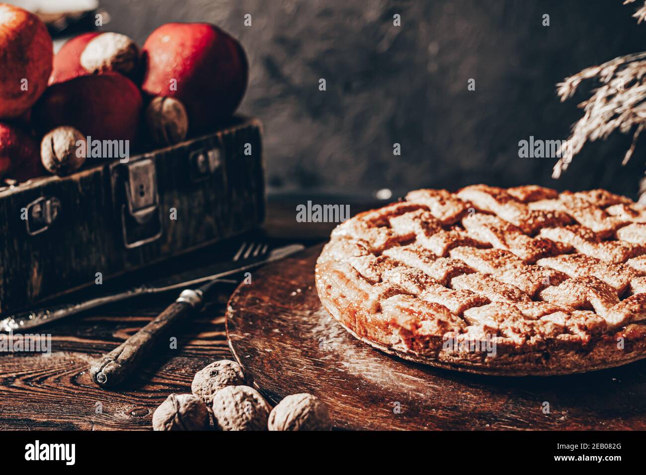 Traditional American apple pie with cinnamon. Stock Photo