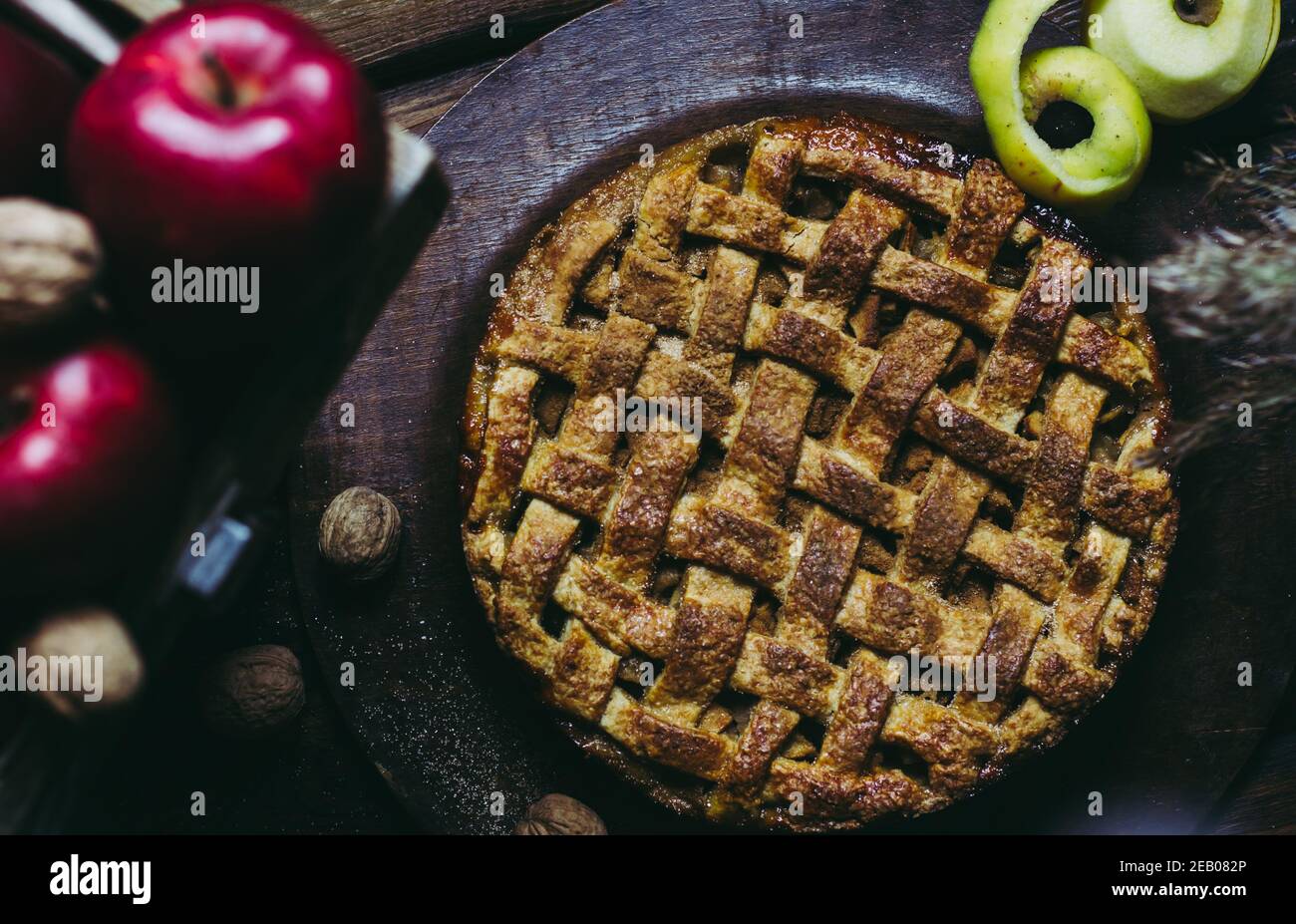Traditional American apple pie with cinnamon. Stock Photo