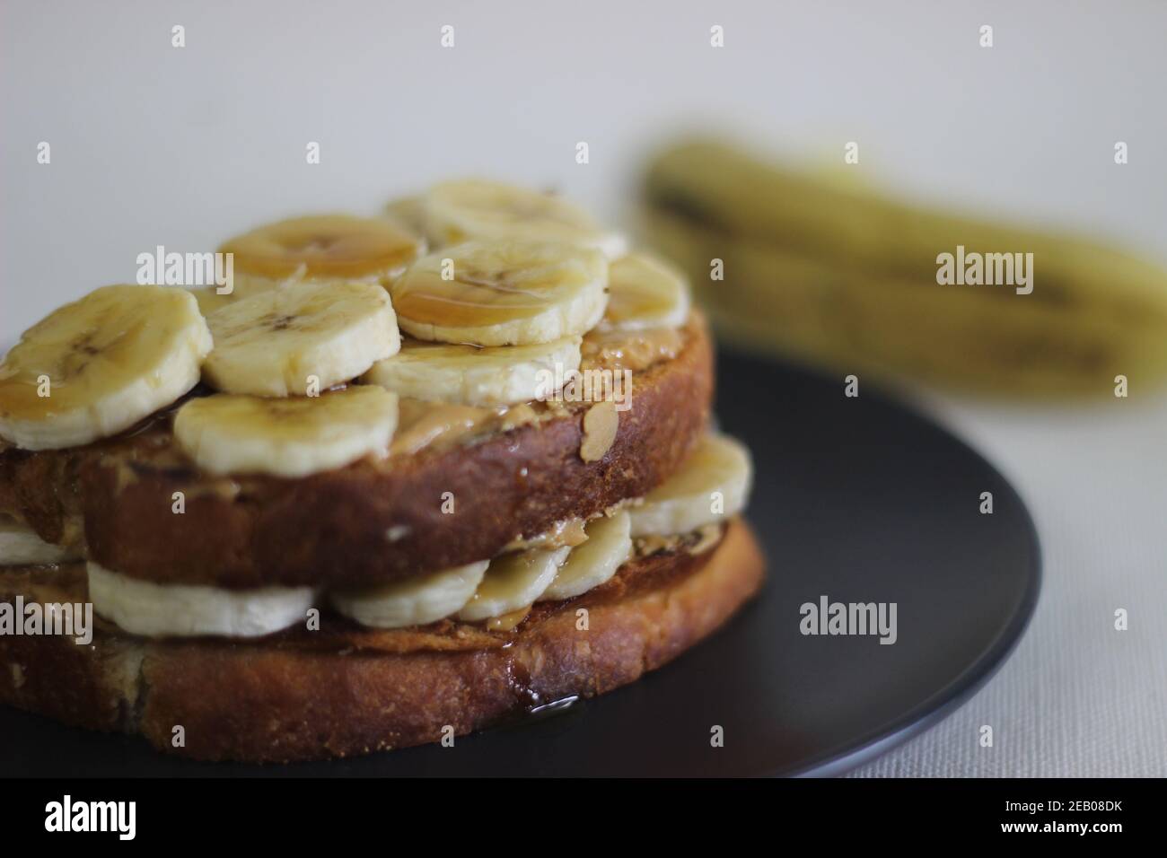 Peanut butter banana honey toast sandwich, an easy breakfast idea. Shot