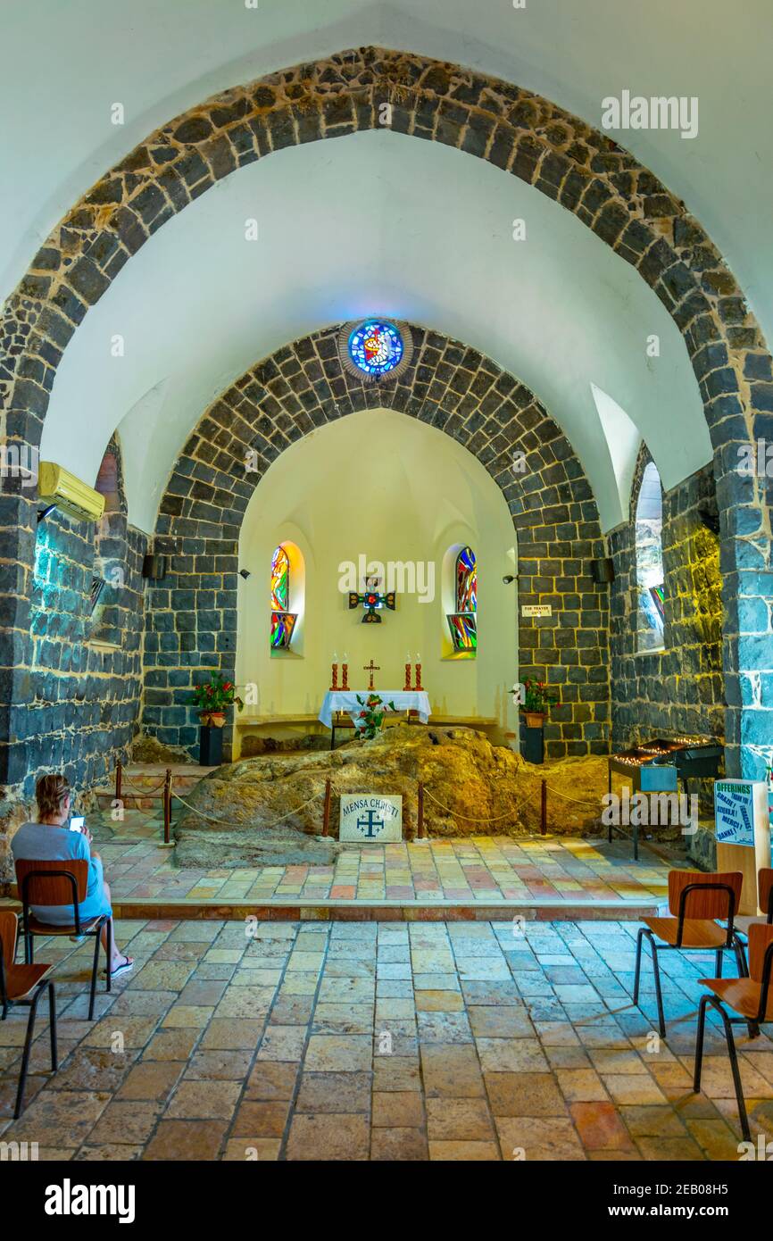 TABGHA, ISRAEL, SEPTEMBER 15, 2018: Church of the primacy of saint peter in Tabgha, Israel Stock Photo