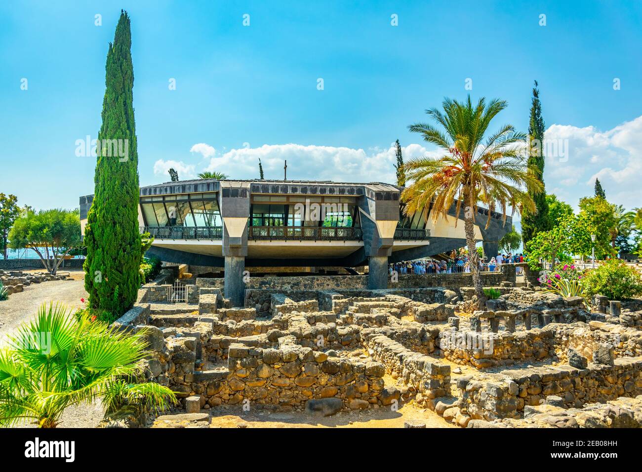 CAPERNAUM, ISRAEL, SEPTEMBER 15, 2018: View of a modern church inside of the Capernaum complex in Israel Stock Photo