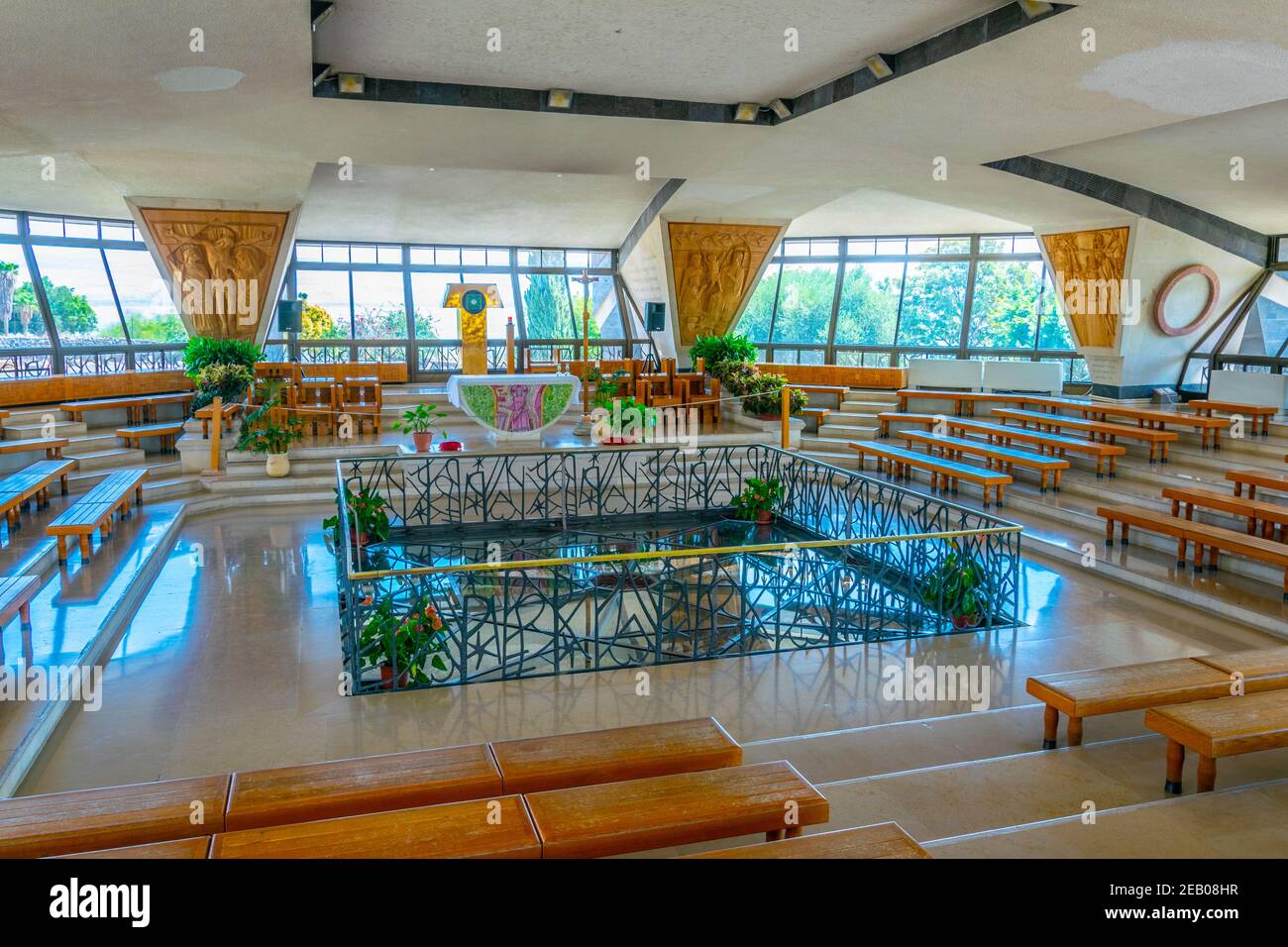 CAPERNAUM, ISRAEL, SEPTEMBER 15, 2018: Interior of a modern church inside of the Capernaum complex in Israel Stock Photo