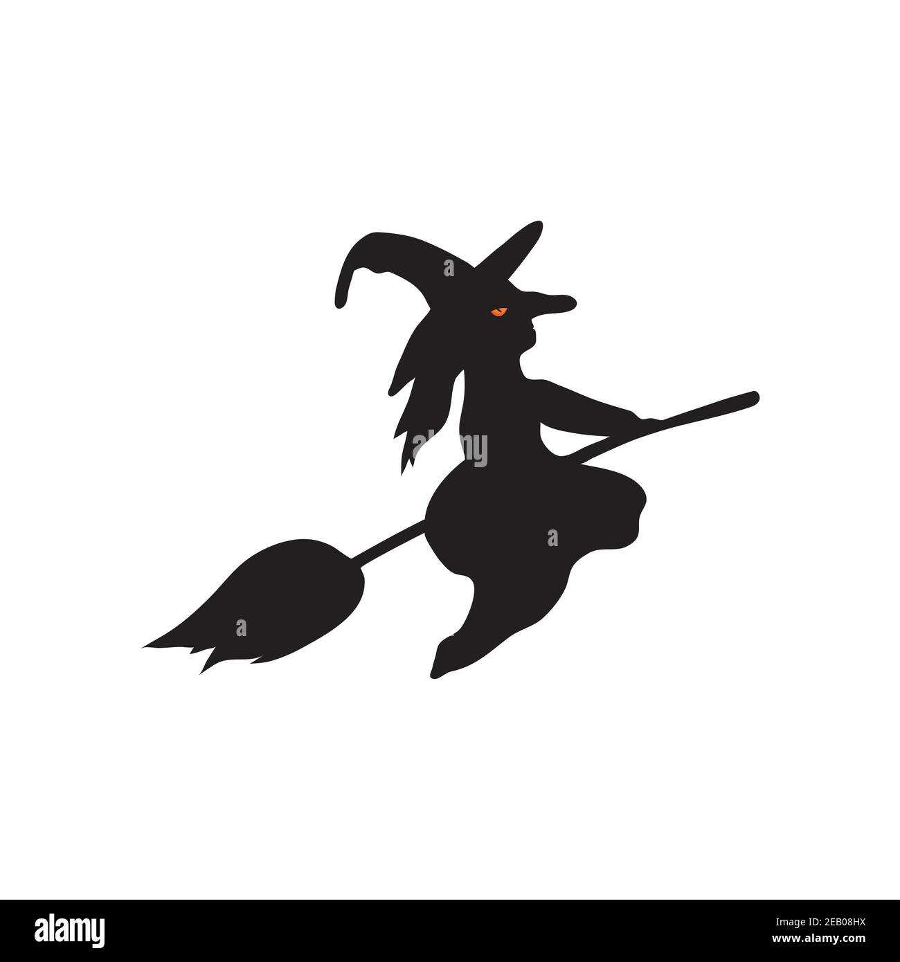 Silhouette witch flying on broomstick. Halloween vector. Stock Vector