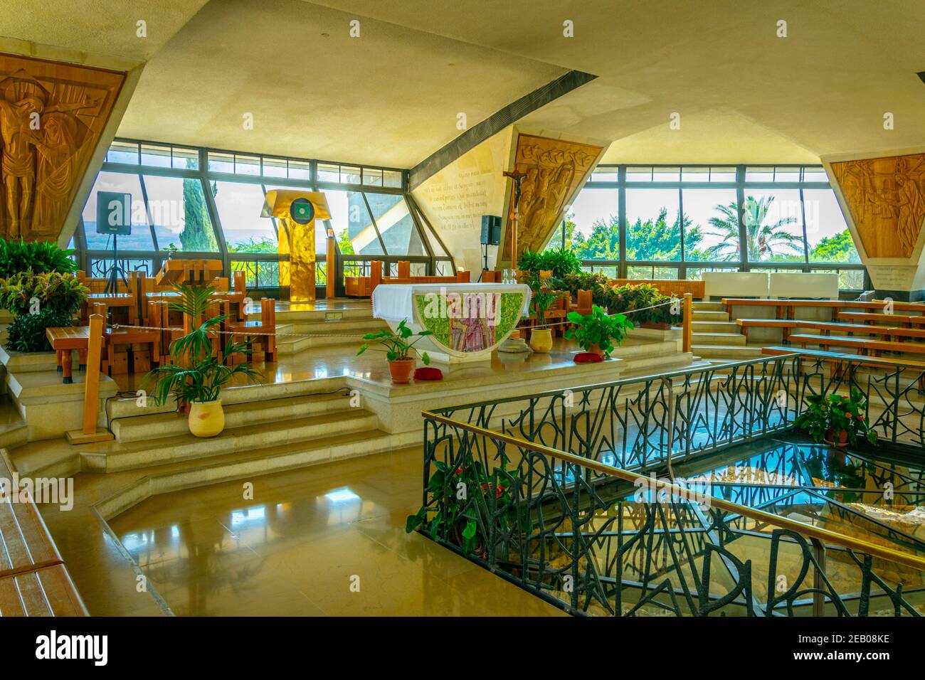 CAPERNAUM, ISRAEL, SEPTEMBER 15, 2018: Interior of a modern church inside of the Capernaum complex in Israel Stock Photo