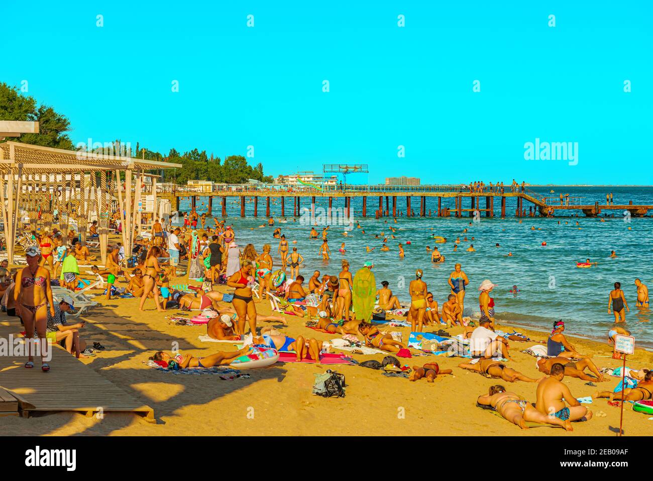 Central city beach in Evpatoria in the evening Stock Photo