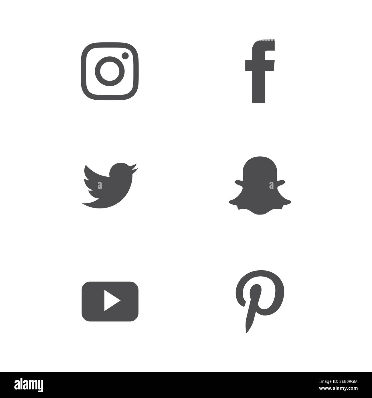 Set of popular social media icons. Instagram, Facebook, Twitter, Snapchat, WhatsApp and Pinterest icons. Stock Vector