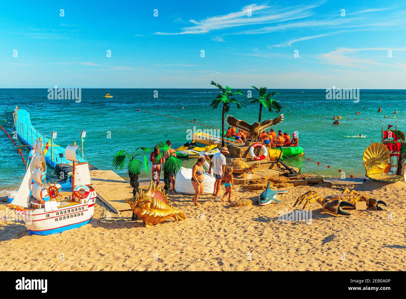 Central city sandy beach in the resort town of Yevpatoria Stock Photo