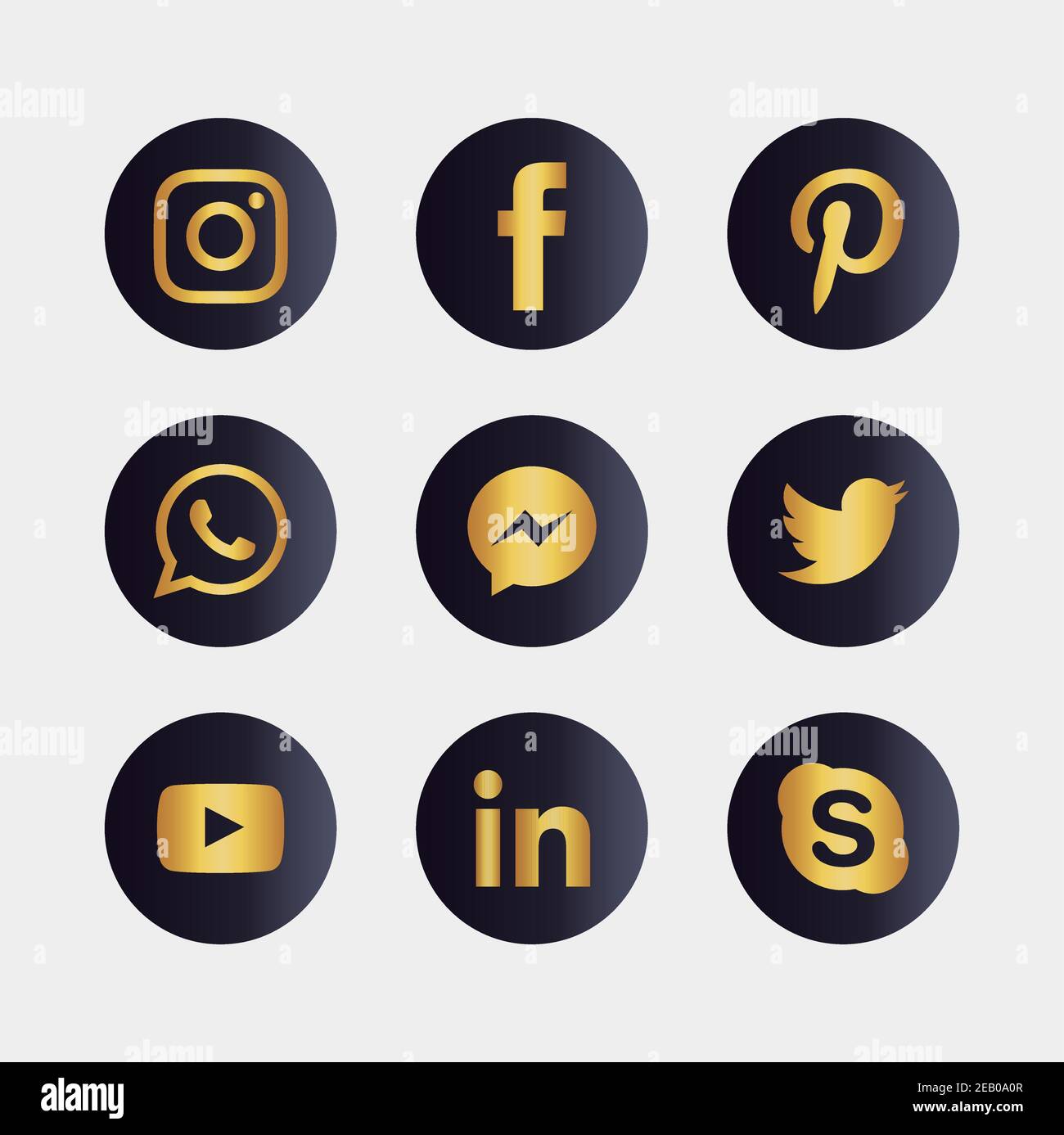 Set of popular social media icons. Instagram, Facebook, Twitter, Youtube, WhatsApp, LinkedIn, Pinterest Skype and Messenger icons. Stock Vector