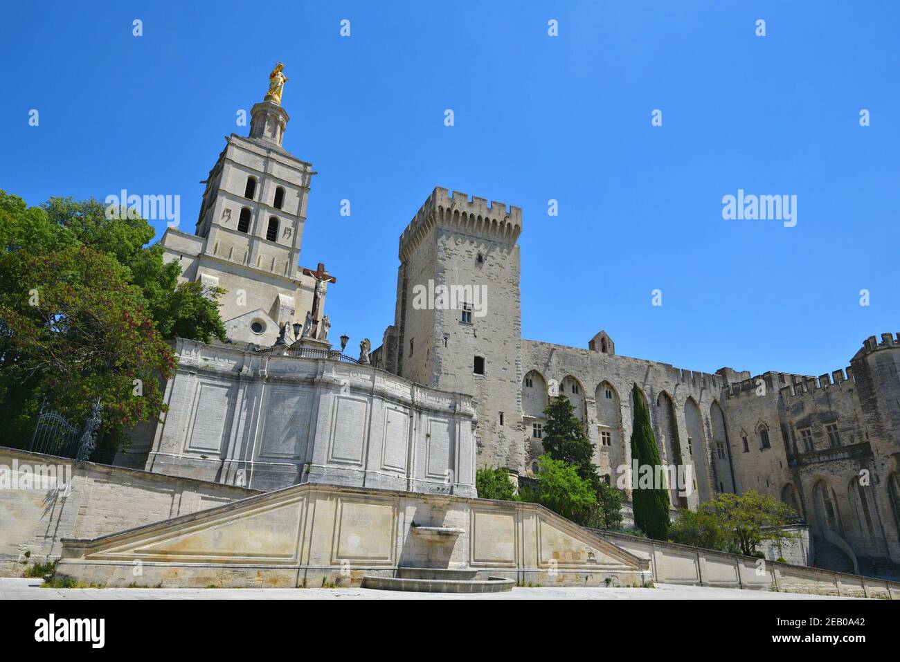 Panoramic view of the Medieval Gothic landmark Palais des Papes in Avignon, Provence-Alpes-Côte d'Azur, France. Stock Photo