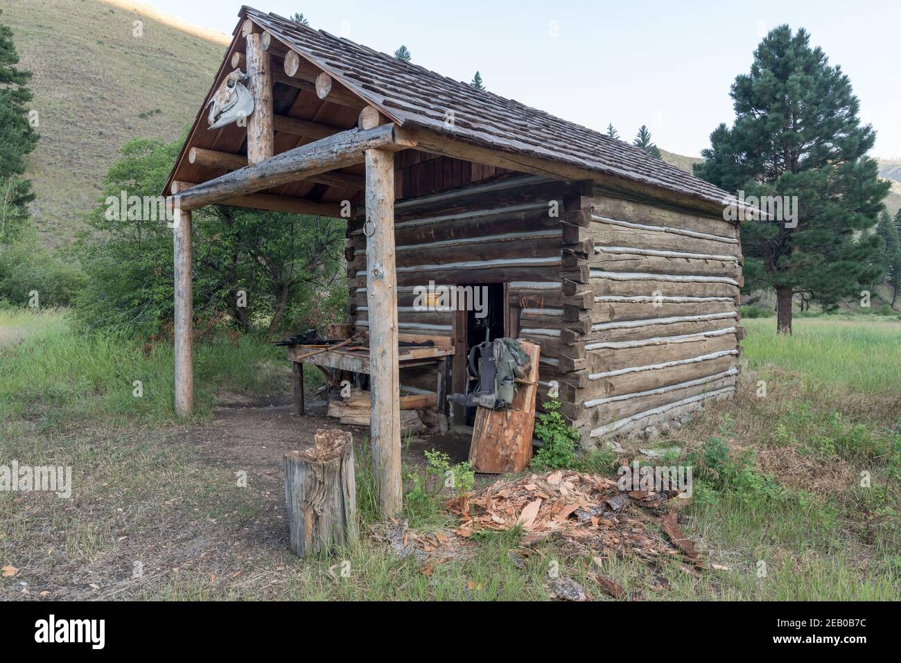 Tack room/shop at the Big Creek Guard Station, Payette National Forest, Idaho. Stock Photo