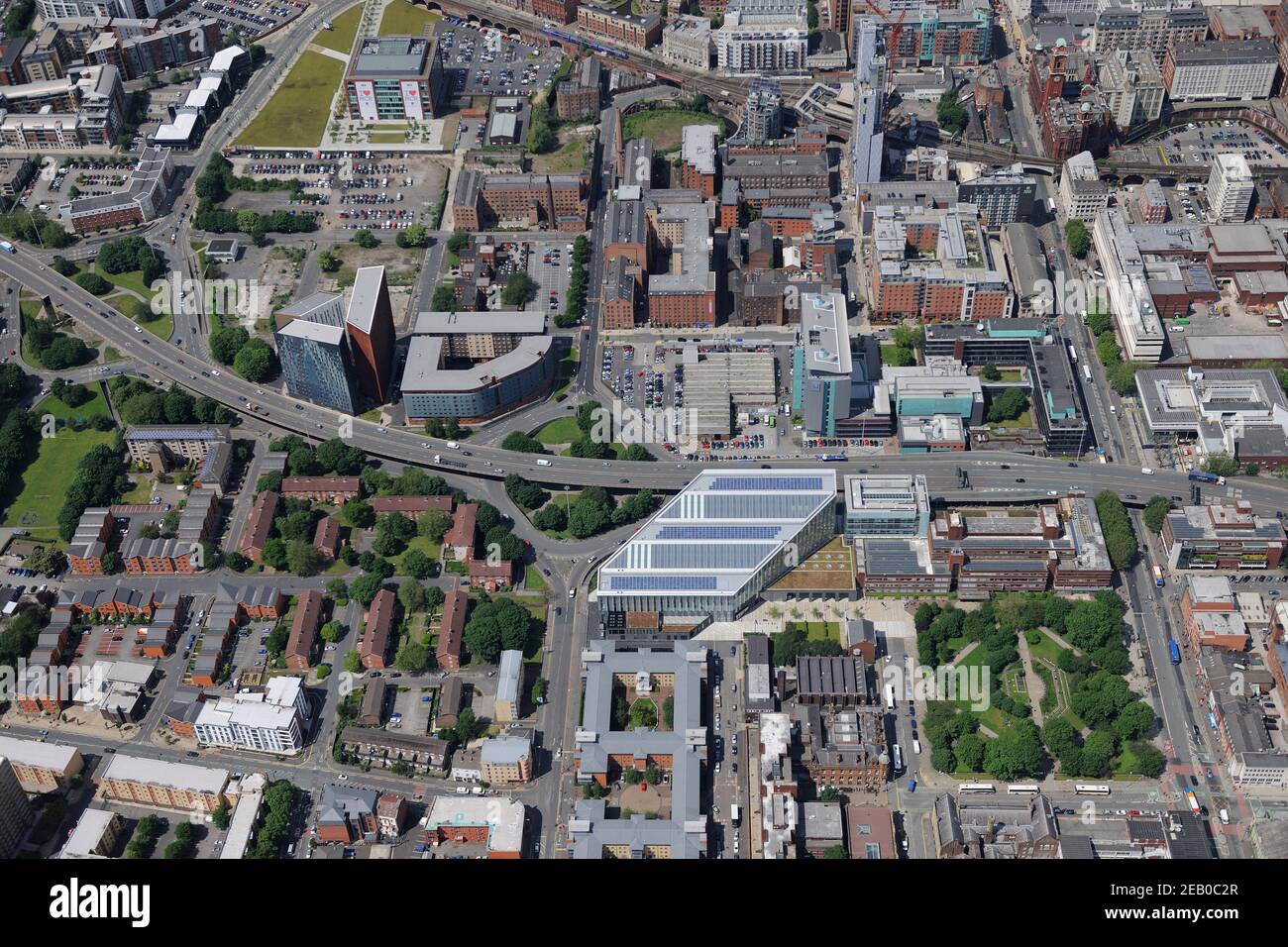 Aerial Views of Manchester Metropolitan University, including Manchester School of Art & Manchester Metropolitan University Business School Stock Photo