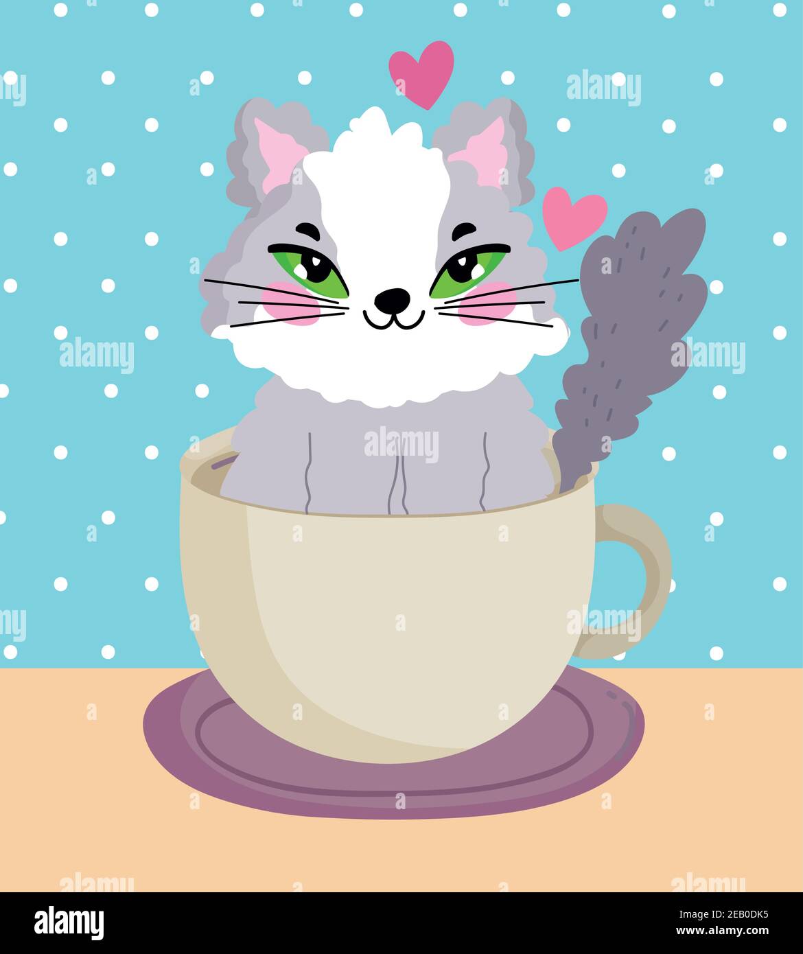 adorable cat inside coffee cup cartoon vector illustration Stock Vector ...