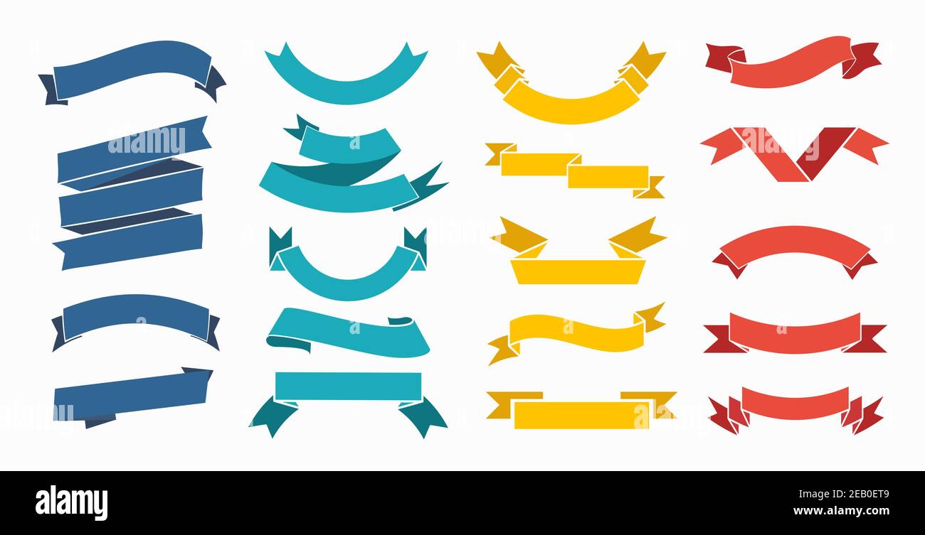 Ribbon elements set. Starburst labels. Vintage. Modern black colored simple ribbons collection