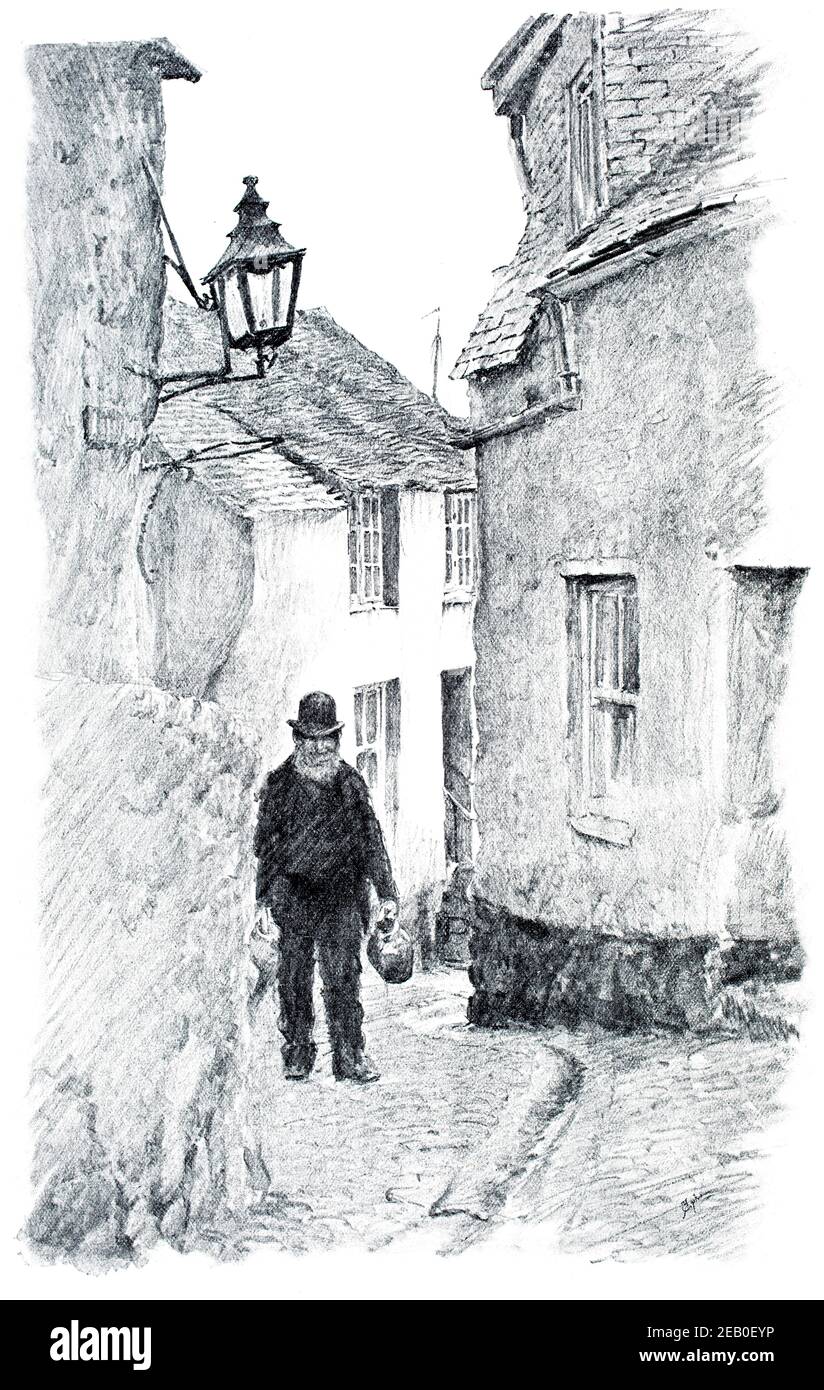 Pencil sketch of St Ives Cornwall in 1890s, by Robert Morton Nance  in 1898 The Studio an Illustrated Magazine of Fine and Applied Art Stock Photo