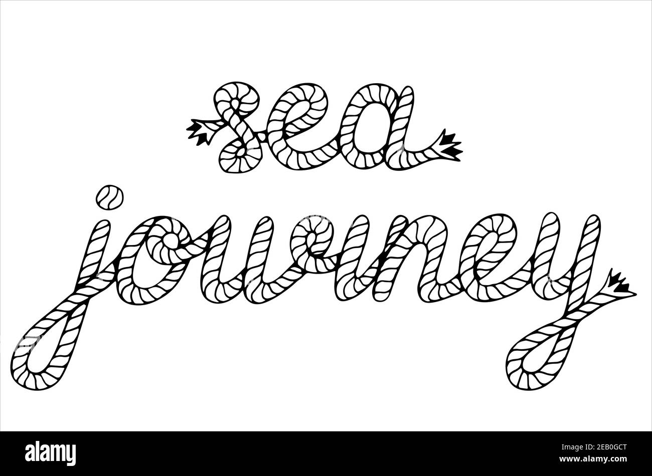 Sea Journey, lettering with hawser, hand drawn vector illustration ...