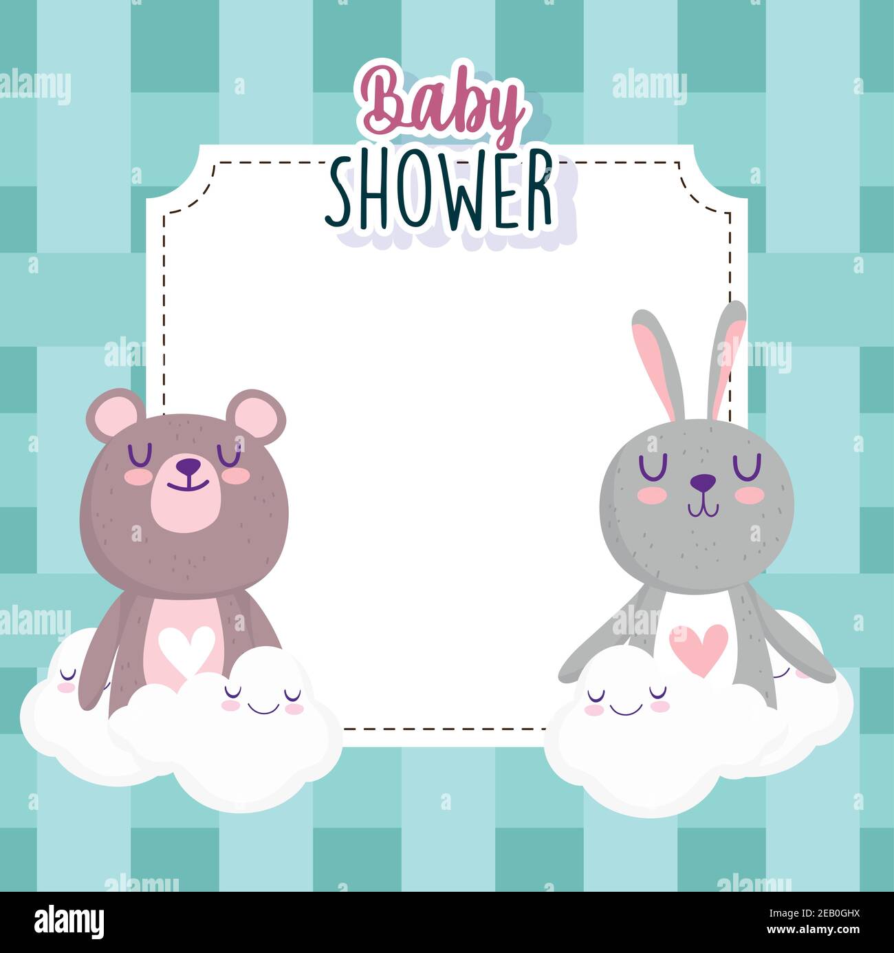 baby shower greeting card with bunny and bear clouds decoration vector ...