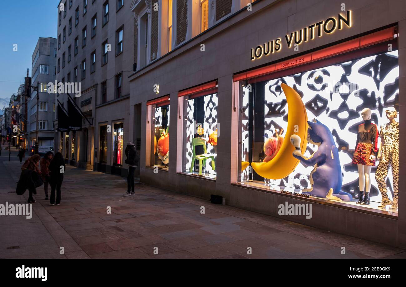 London, UK. 10th Feb, People seen waiting outside the Louis Vuitton in London, during the third nationwide lockdown.Louis Vuitton Malletier, commonly known as Louis Vuitton or shortened to LV, a