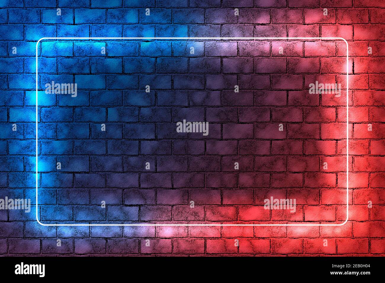 Red and blue neon light frame on brick wall background. Dark empty room  Stock Photo - Alamy