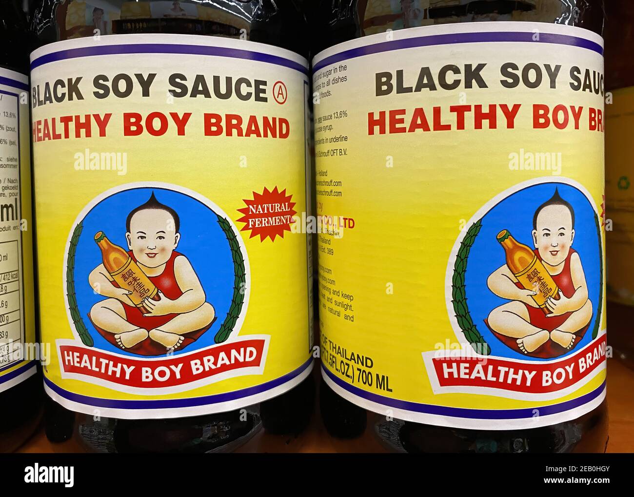 Viersen, Germany February 9. 2021 Closeup of bottles thai healty boy