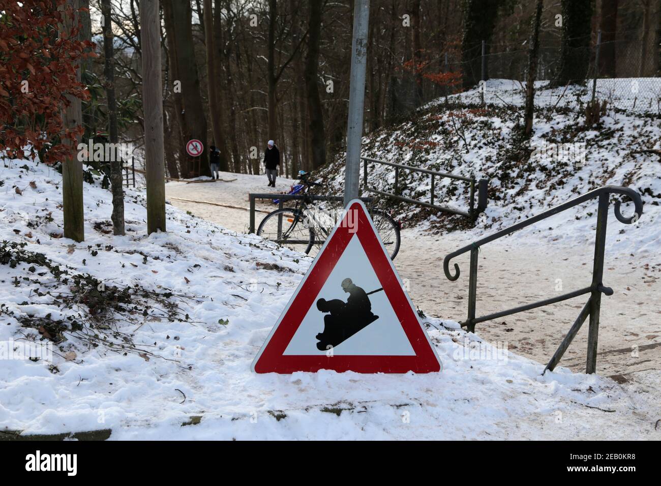Kreek sledding in Schinkels Park, Hamburg-Blankenese Stock Photo