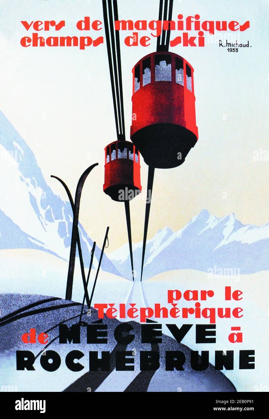 Skiing and Tram 1935 Stock Photo