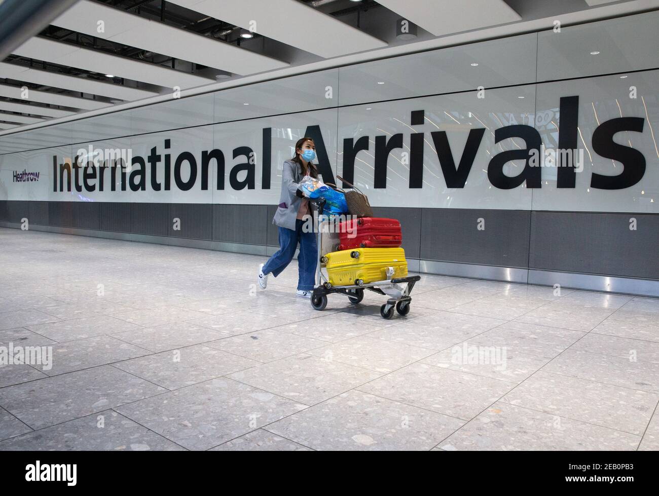 London, UK. 11th Feb, 2021. International Arrivals at Heathrow Terminal 5. People arriving in England from 'red list' countries, including UK residents, must isolate for 10 days in hotels, costing £1,750 from February 15th. Health Secretary made the announcement in the House of Commons on FEbraury 10th. Credit: Mark Thomas/Alamy Live News Stock Photo