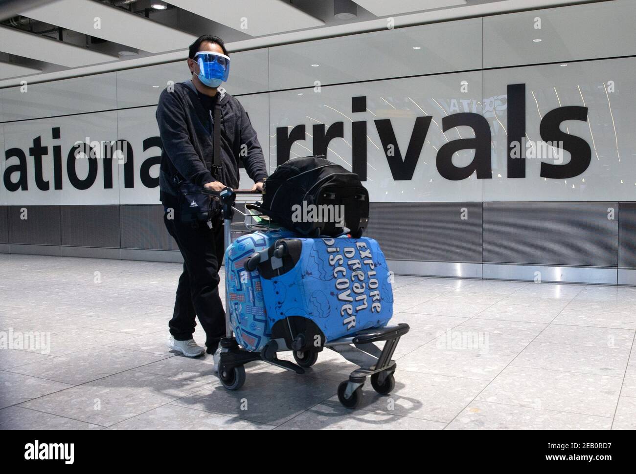 London, UK. 11th Feb, 2021. International Arrivals at Heathrow Terminal 5. People arriving in England from 'red list' countries, including UK residents, must isolate for 10 days in hotels, costing £1,750 from February 15th. Health Secretary made the announcement in the House of Commons on FEbraury 10th. Credit: Mark Thomas/Alamy Live News Stock Photo