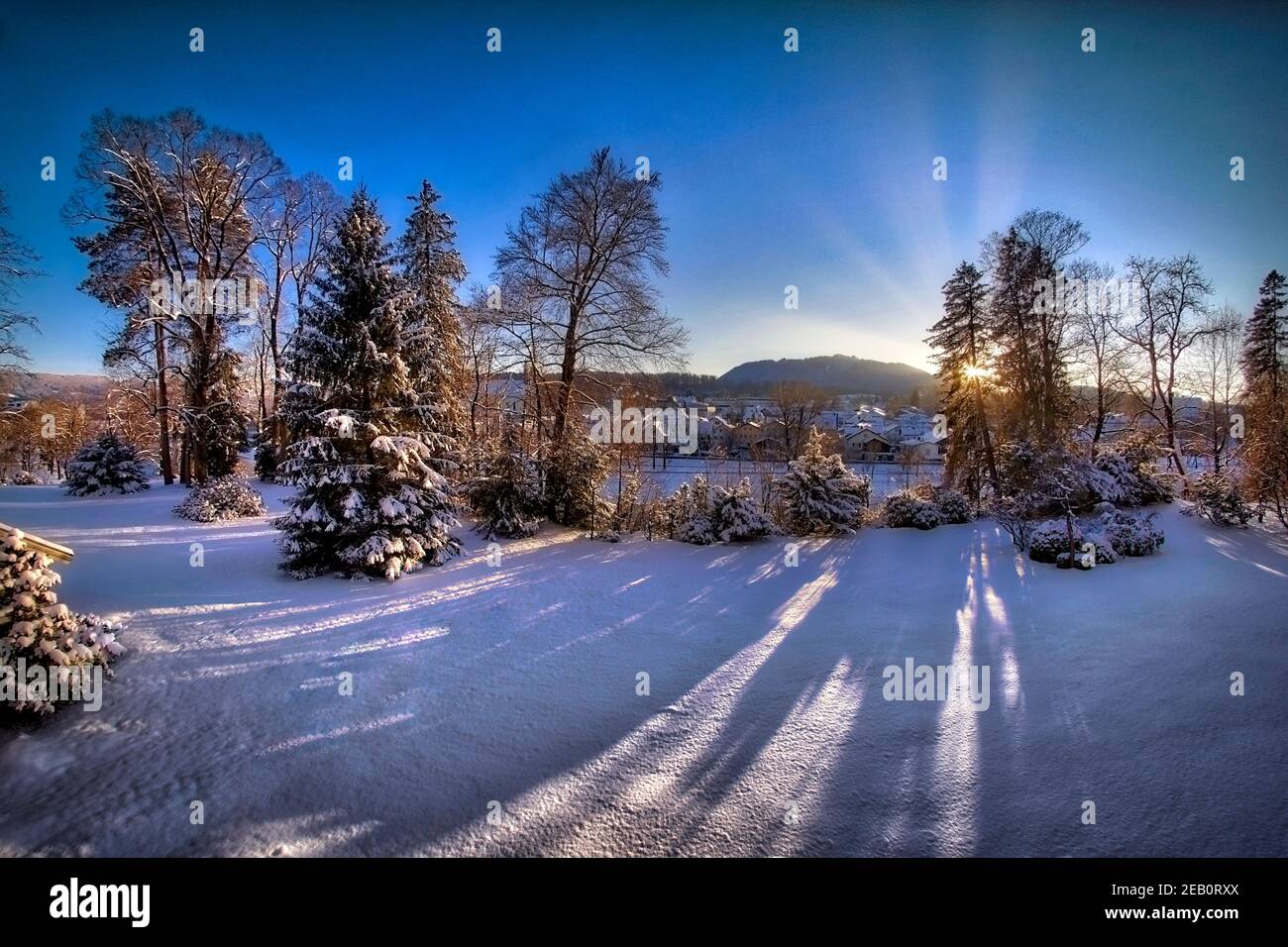 DE - BAVARIA: Winter scene along river Isar at Bad Tölz  (HDR-Photography) Stock Photo