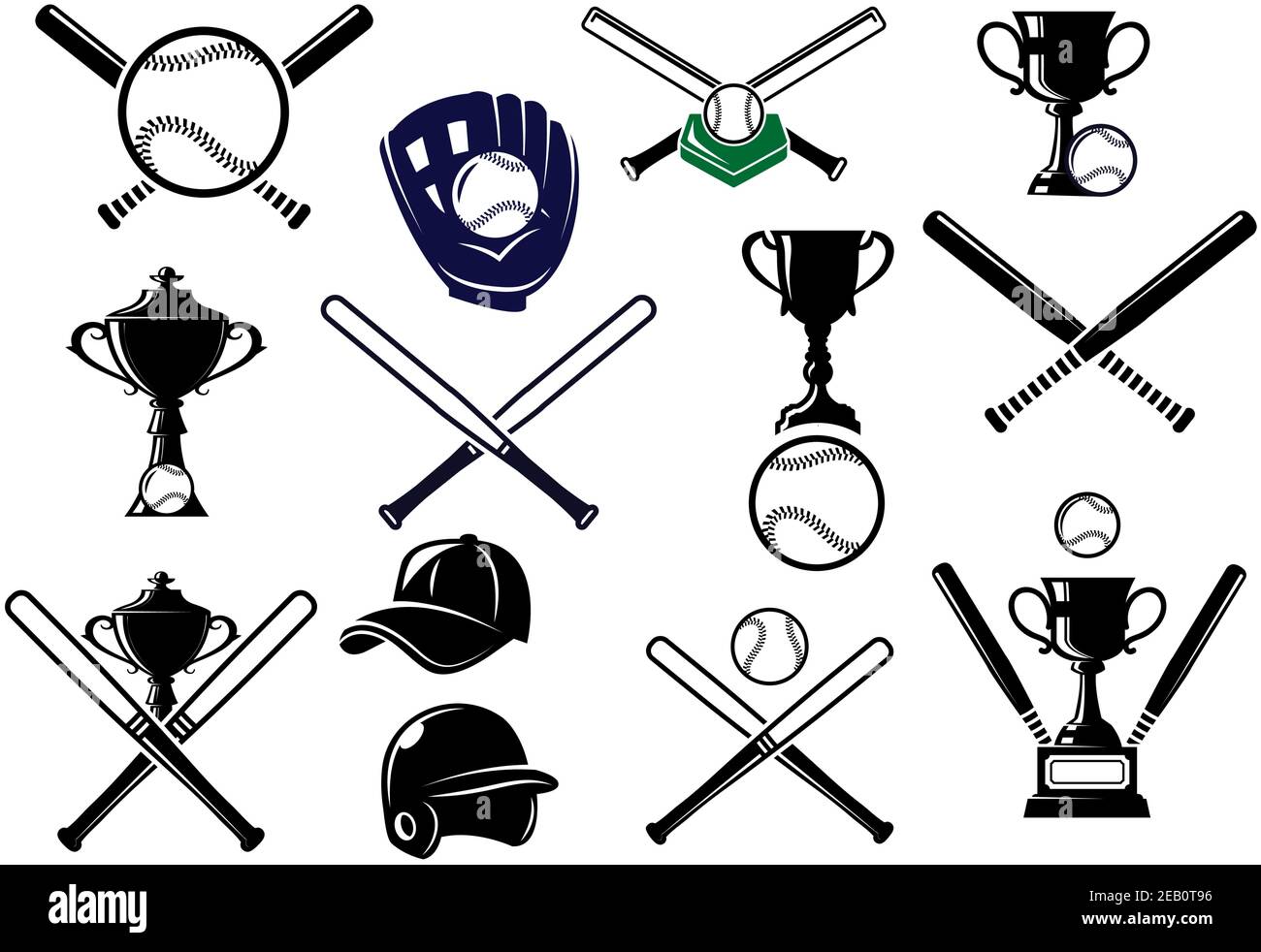 Set of baseball equipment elements for sport emblems and logo design
