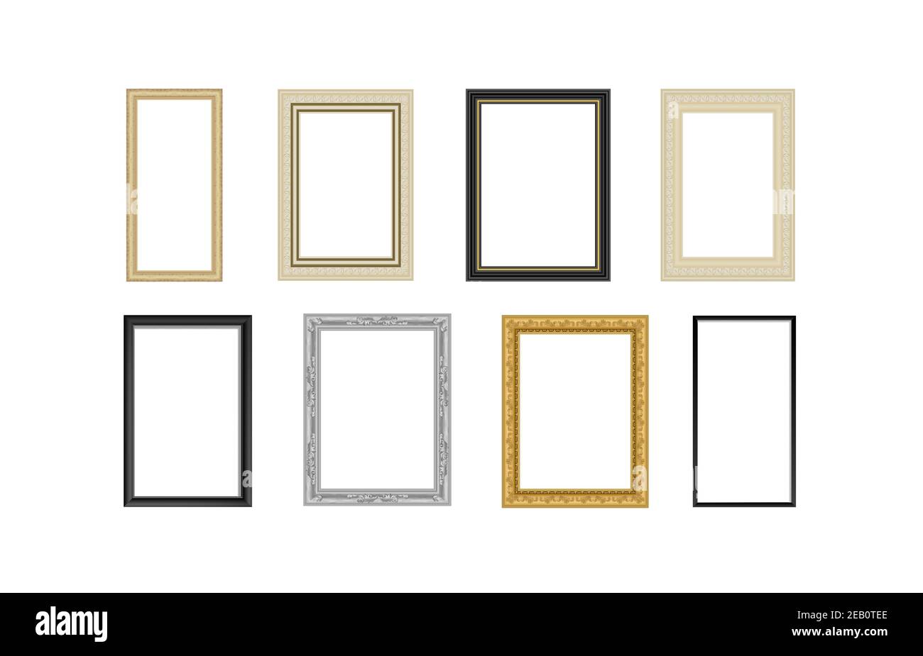 Decorative vintage frames and borders set. Gold photo frame with corner Thailand line for picture. Stock Vector