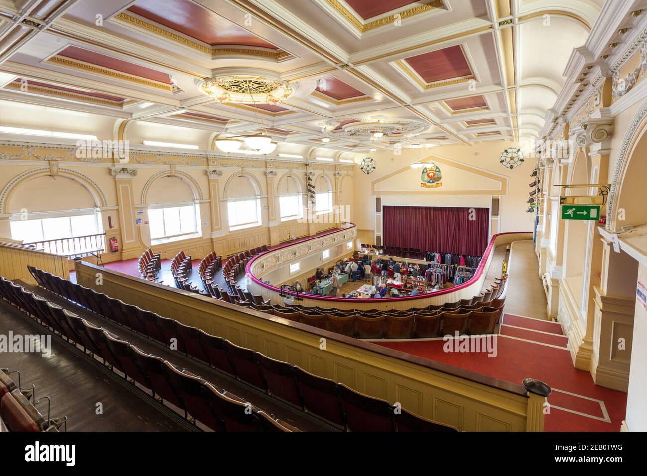 Interior view of the public hall at Ossett town hall in West Yorkshire