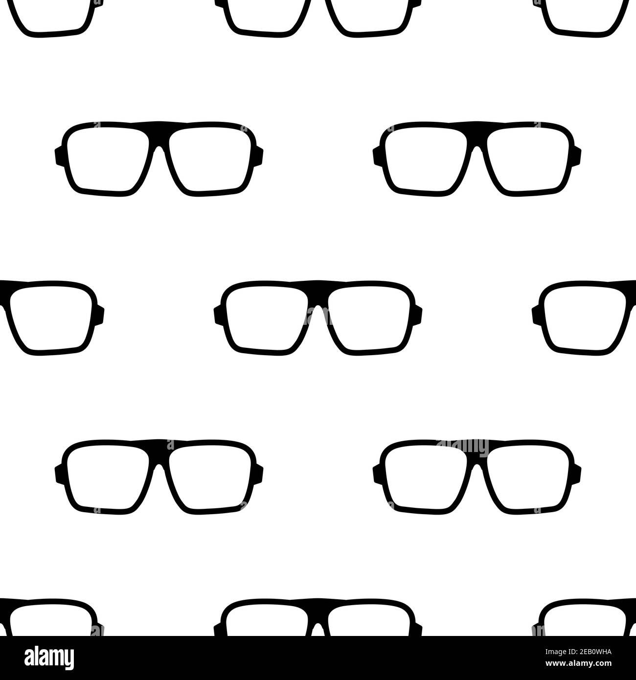 Seamless pattern with black Hipster Glasses. Unisex sunglasses texture. Vector illustration. Black and white background Stock Vector