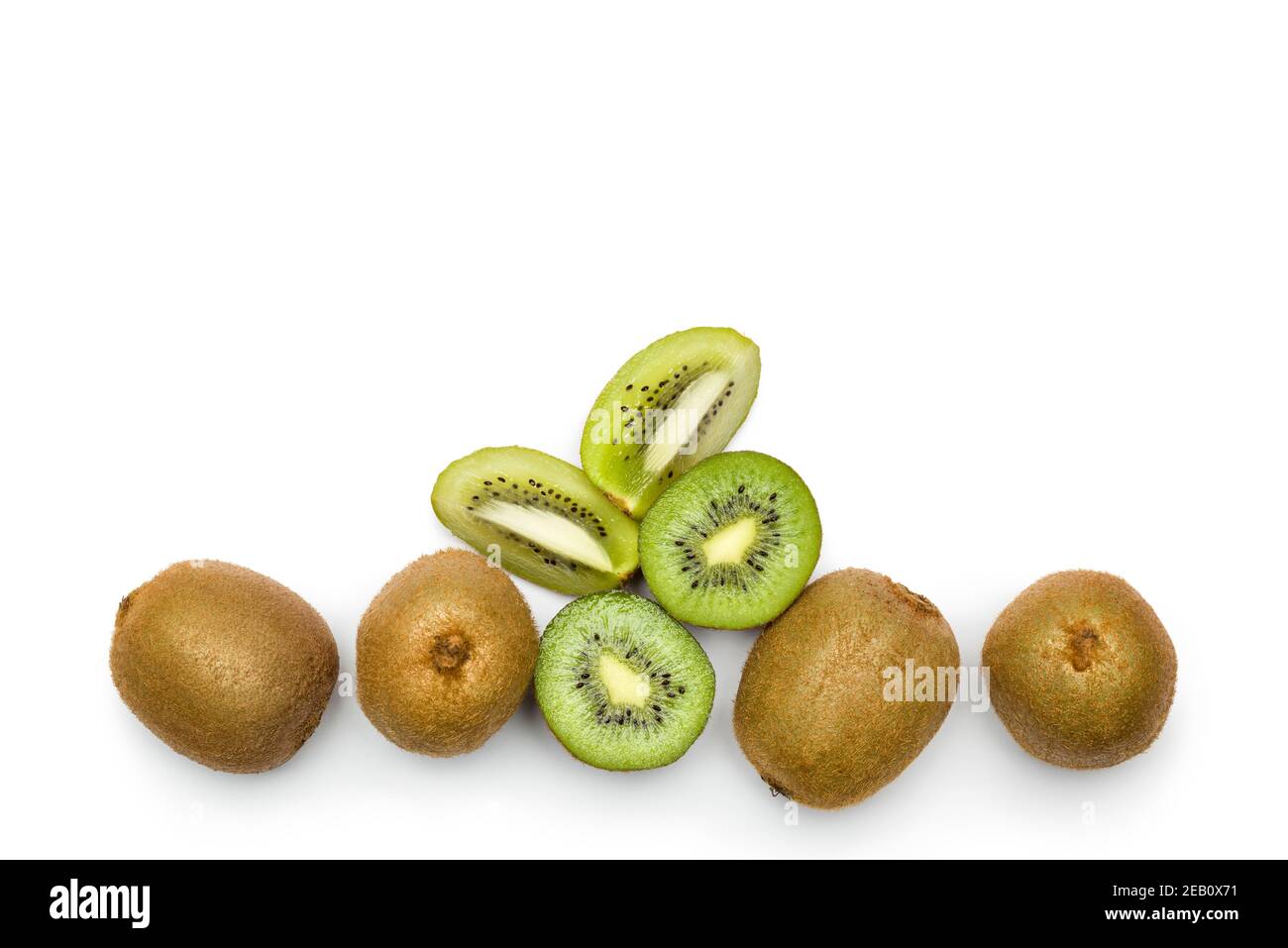 top view kiwi fruits with slices on white background Stock Photo
