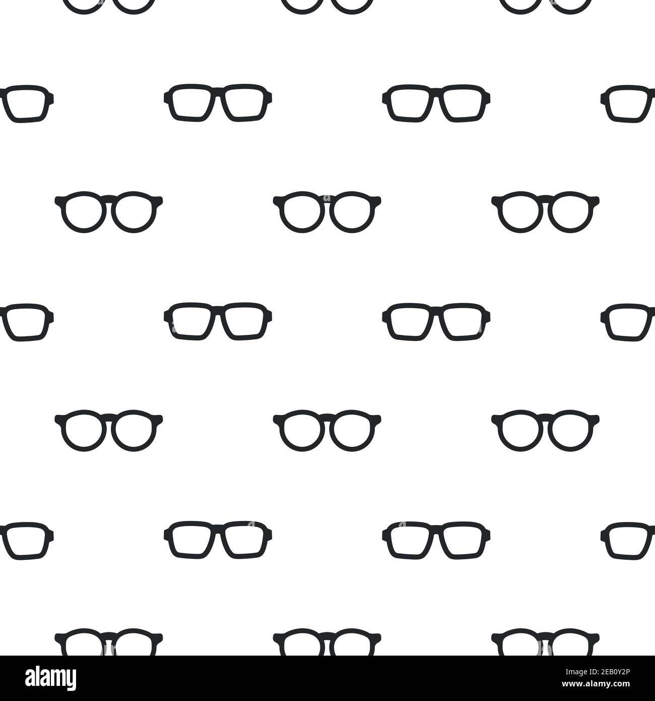 Seamless pattern with black Hipster Glasses. Unisex sunglasses texture. Vector illustration. Black and white background Stock Vector