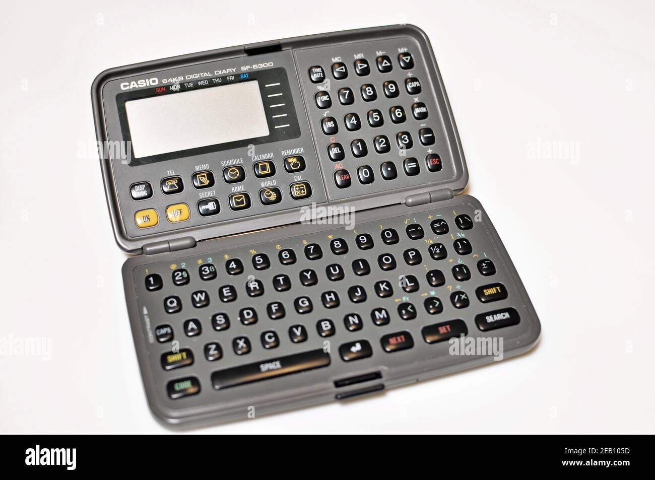 Vintage technology. Front view of an open personal digital diary with copy space Stock Photo