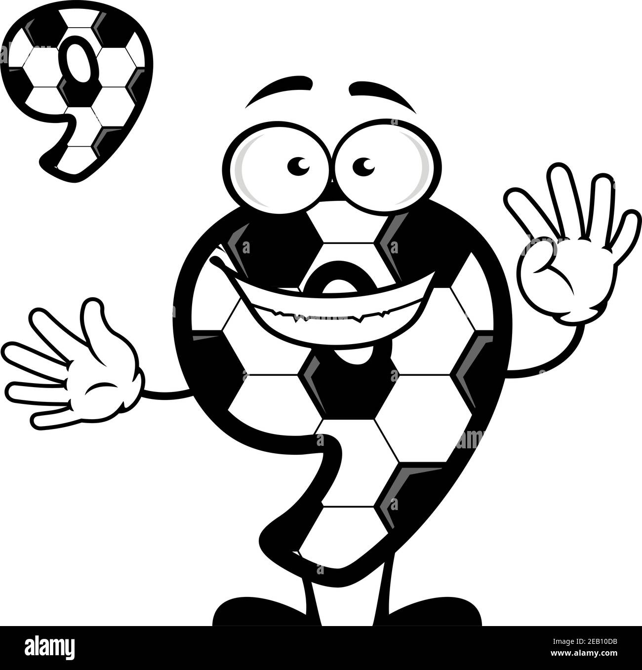 Cartoon number 9 with soccer pattern for sports design Stock Vector