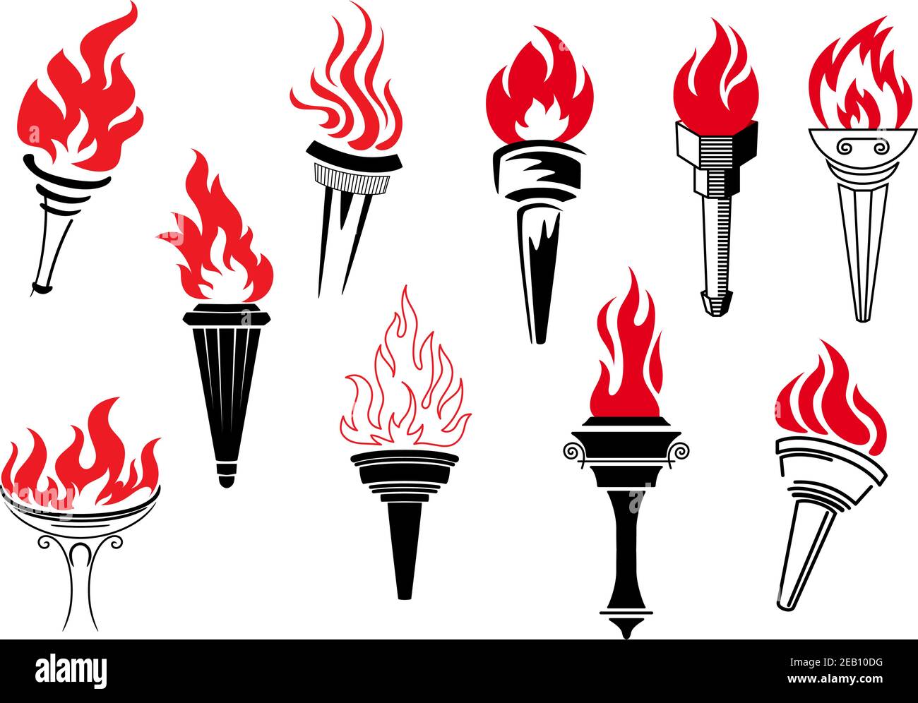 Vintage torches with burning flames for sports, logo or another heraldic design Stock Vector