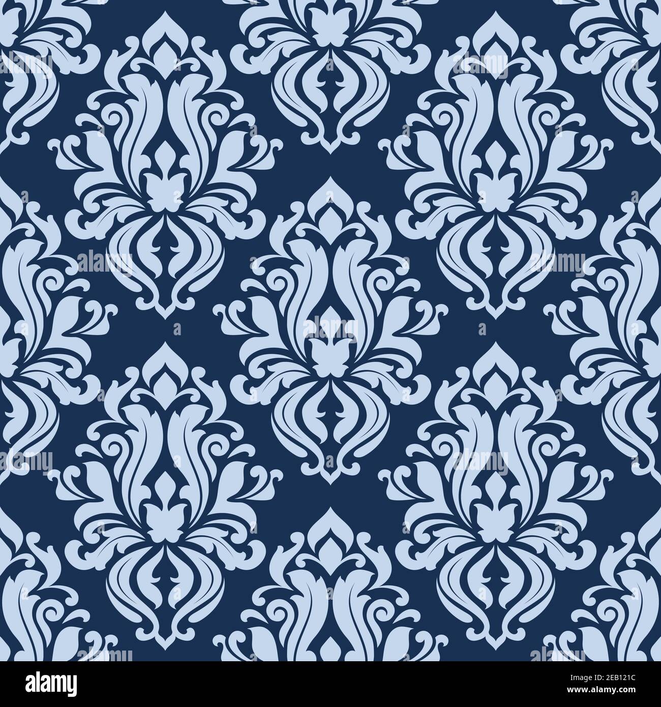 Blue floral seamless pattern with damask flowers on dark background ...