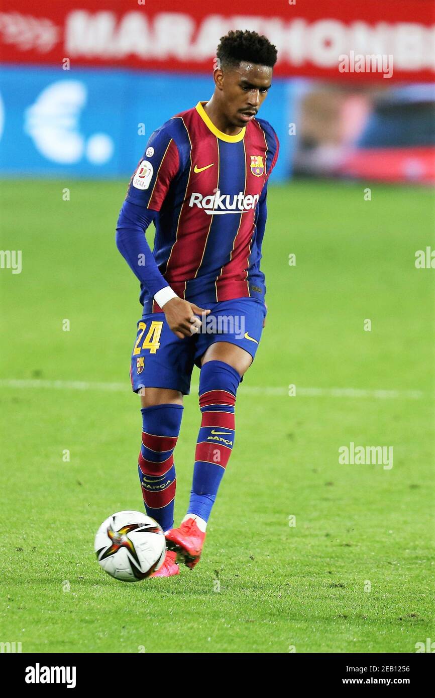 Junior Firpo of FC Barcelona during the Spanish Cup, Copa del Rey, semi final, 1st leg football match between FC Sevilla and FC Barcelona on February 10, 2021 at Sanchez Pizjuan stadium in Sevilla, Spain - Photo Laurent Lairys / DPPI / LiveMedia Stock Photo