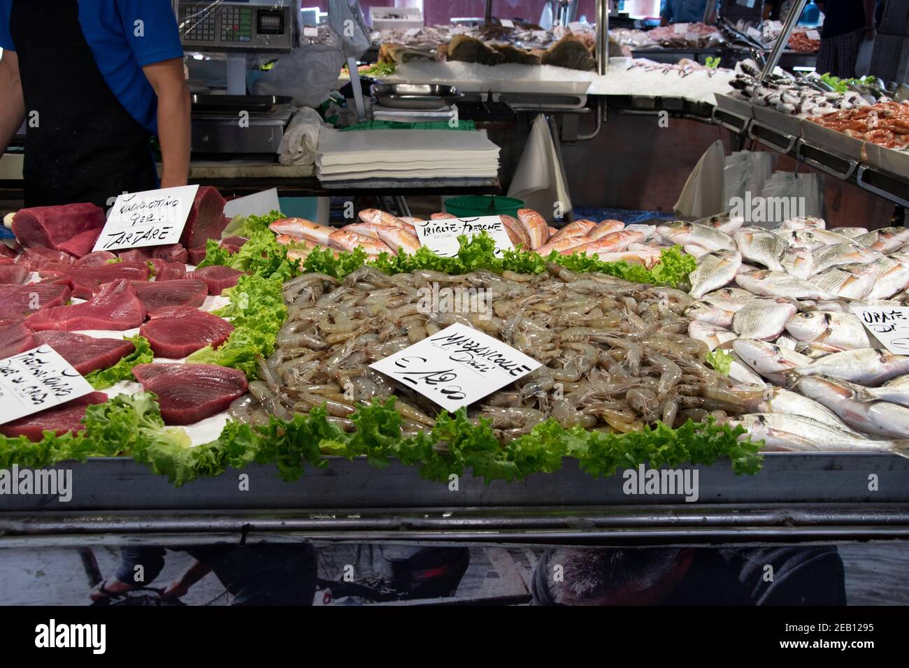 Rialto fish market in the city of Venice, Italy, Europe. Stock Photo