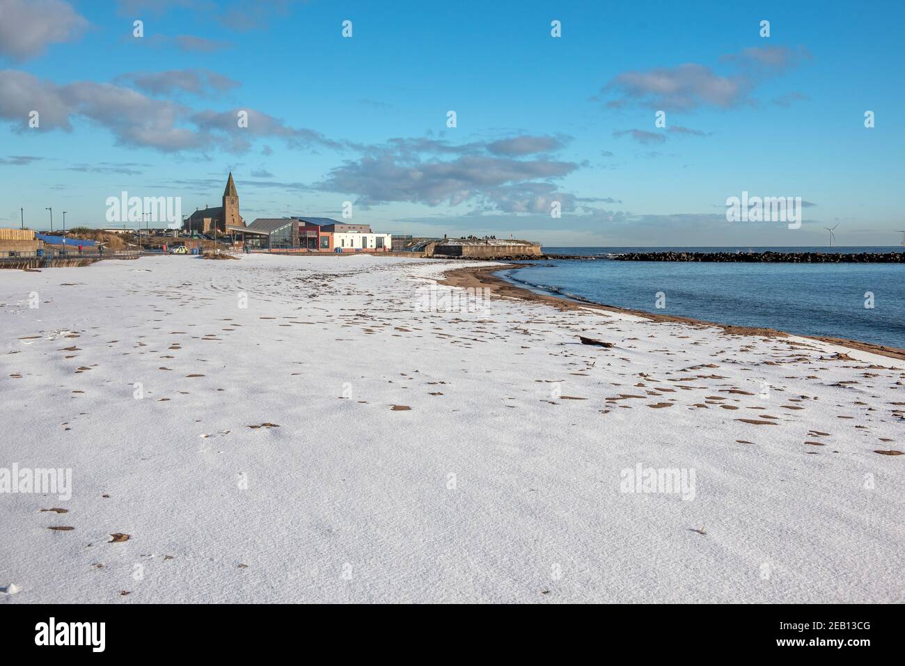 Newbiggin Beach with snow Stock Photo - Alamy