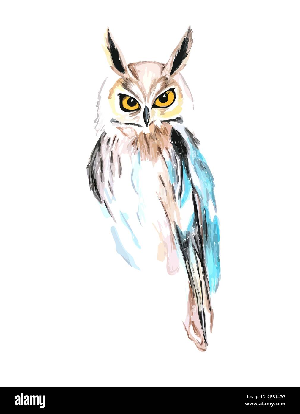 Hand drawn watercolor colorful illustration of owl isolated on white ...