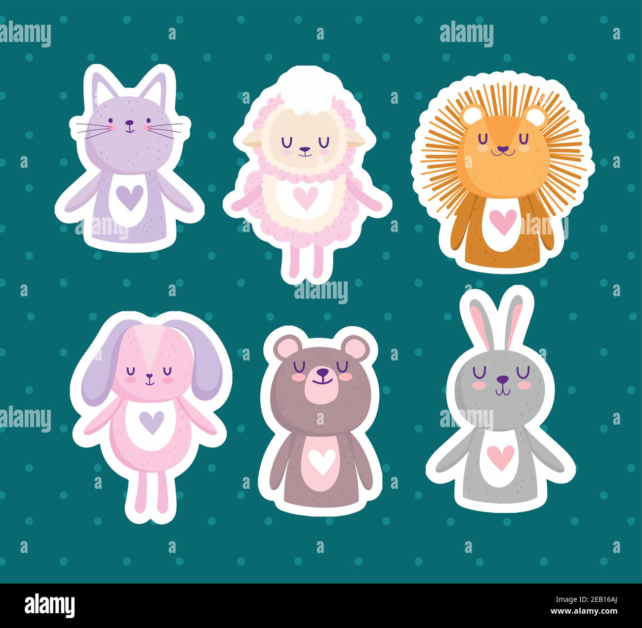 cute little lion rabbit cat bear sheep cartoon stickers vector ...
