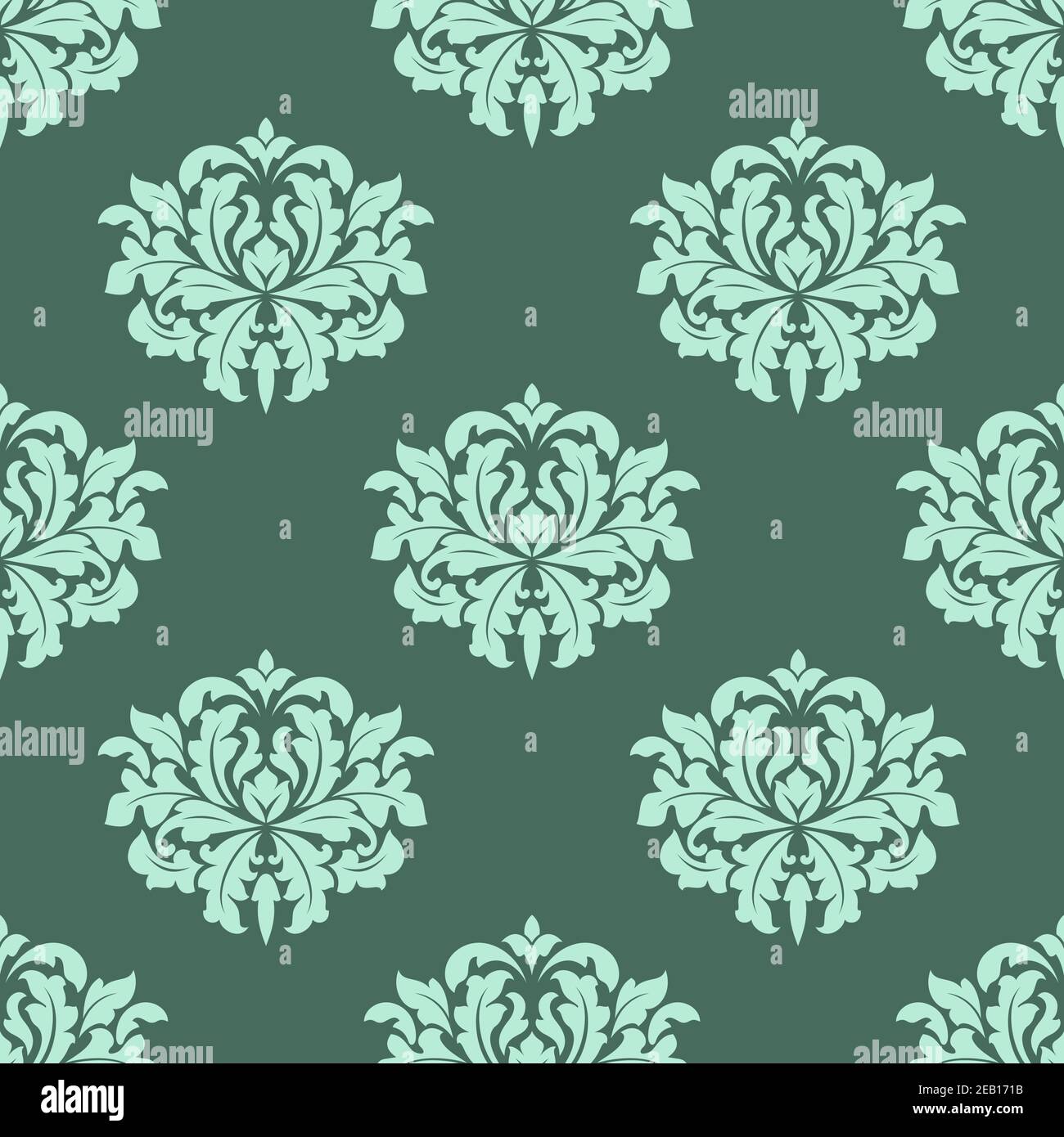 Abstract green seamless damask pattern with bold curly flowers suitable ...