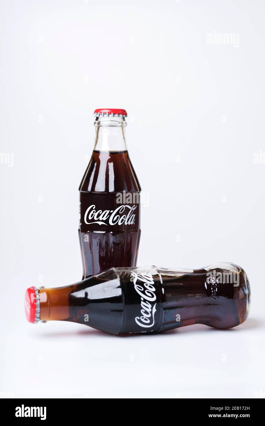 bottles of Coca-Cola isolated on white background Stock Photo